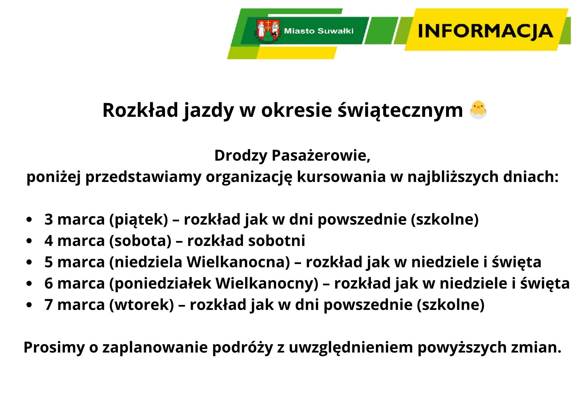 rozkład święta